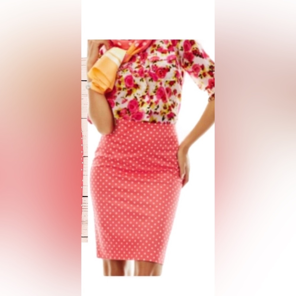 Ann Taylor Pink Polka Dot Pencil Skirt Size 10